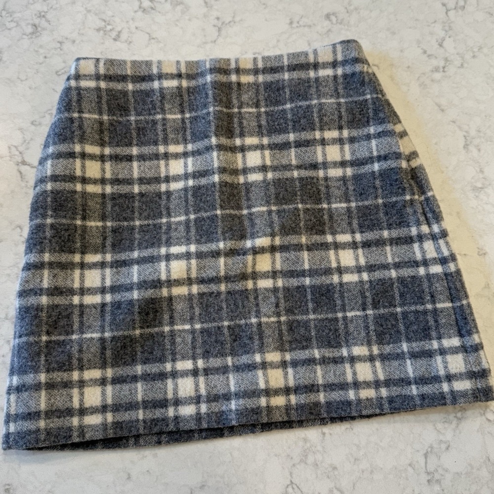 Uniqlo Sz 2 Gray Plaid Wool Blend Mini Skirt Pockets Lined Academia Preppy